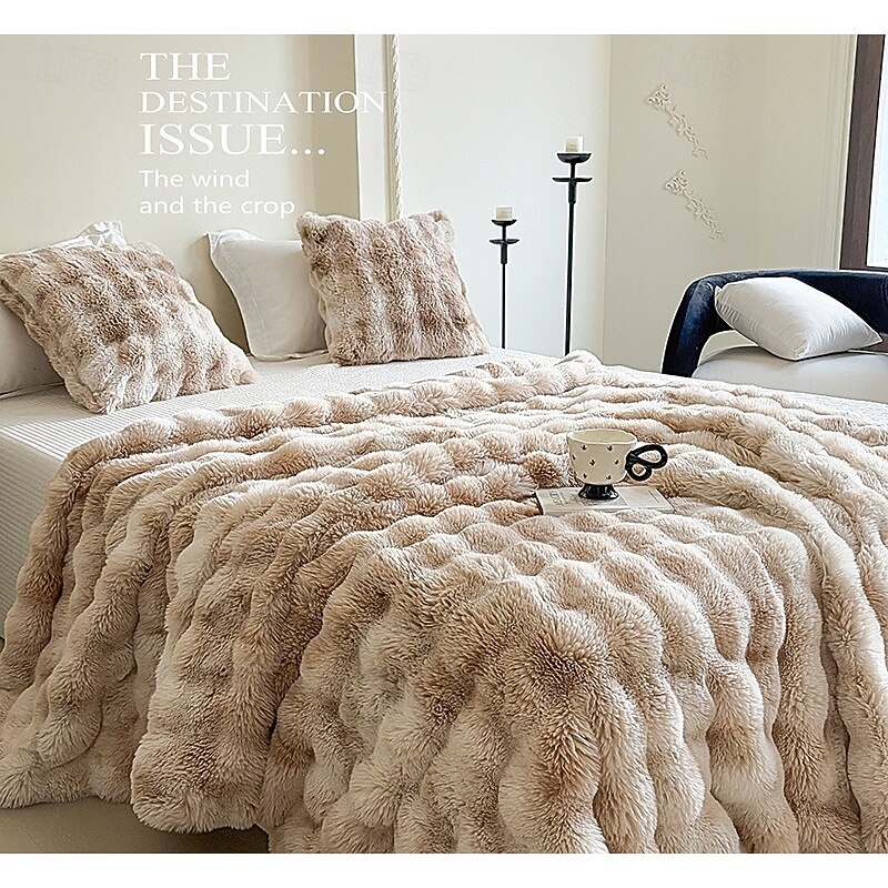 Tuscany Tie-Dye Faux Rabbit Fur Blanket, Double-Layer Thick Plush Throw, Long Pile Fleece Blanket for Office and Home2