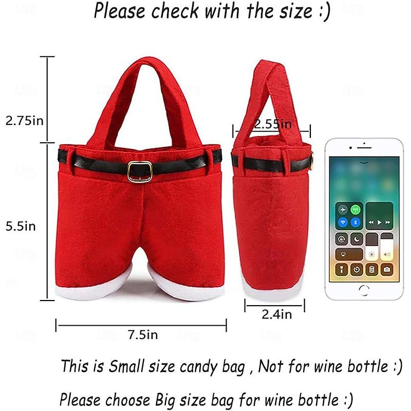 6PCS Christmas Decorations Gift Bags Candy Bags Santa Pants Style Lovely Treat Bags for Wedding Holiday New Year Holiday2