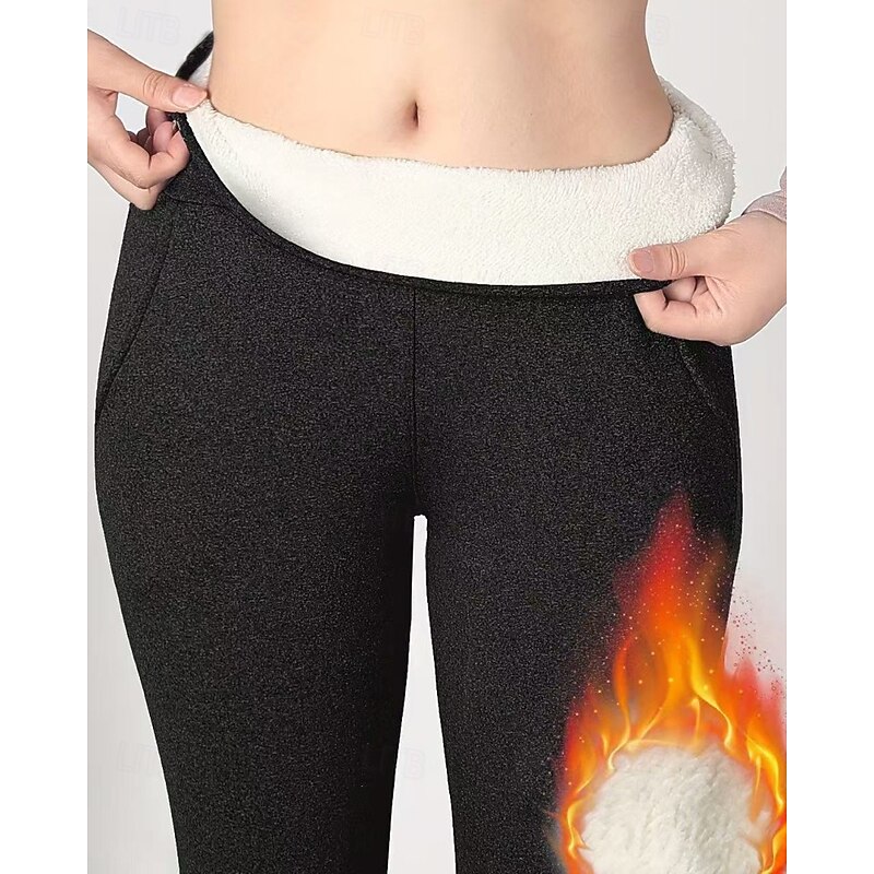 Women's Chinos Leggings Cozy Fleece Lined Casual Full Length Medium Waist Plain Pocket Elastic Waist Warm Comfortable Stretchy Outdoor Vacation Daily Wear Black Grey Light Gray Dark-Gray Fall Winter2