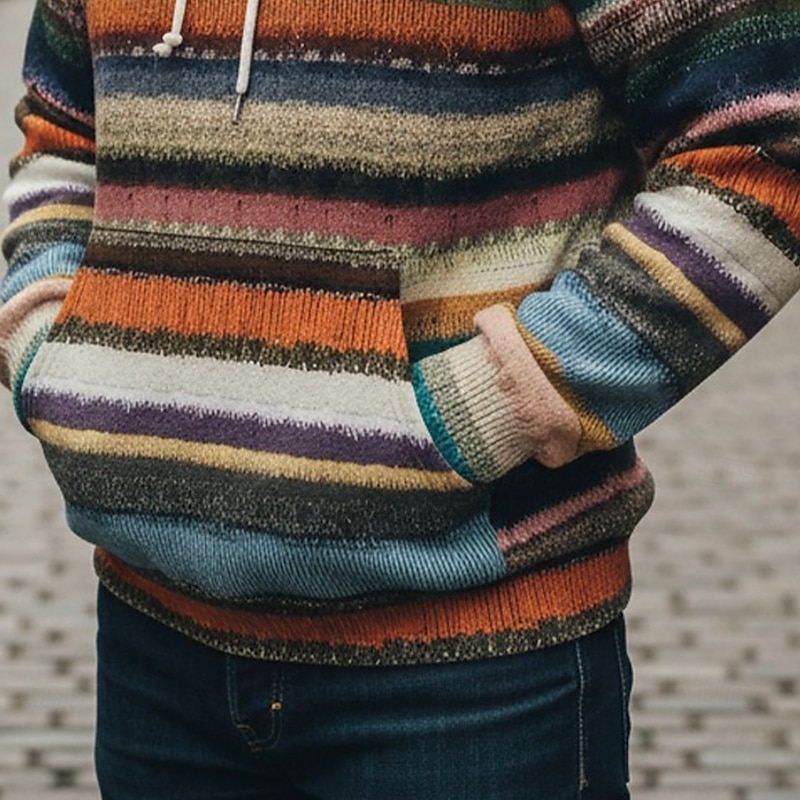 Christmas Men's Horizontal Stripes Hoodie Fashion Daily Hooded Vacation Party Streetwear Rainbow Printing Fall Winter Designer3