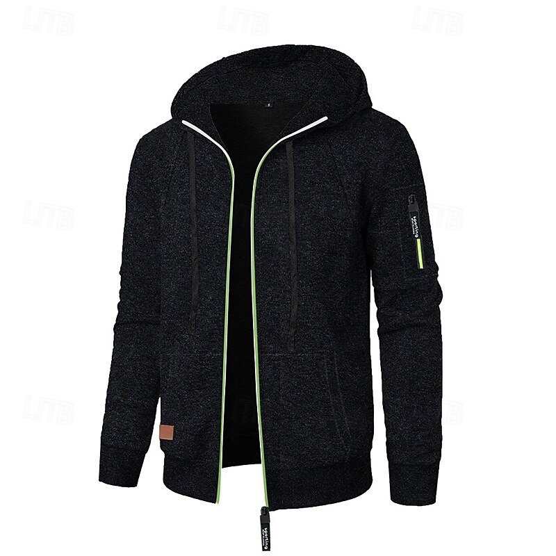 Men's Jacquard Hoodie Full Zip Hoodie Tactical Hoodie Denim Blue Black Navy Blue Dark Gray Hooded Plain Zipper Sports & Outdoor Casual Daily Streetwear Cool Sportswear Spring &  Fall Clothing Apparel3