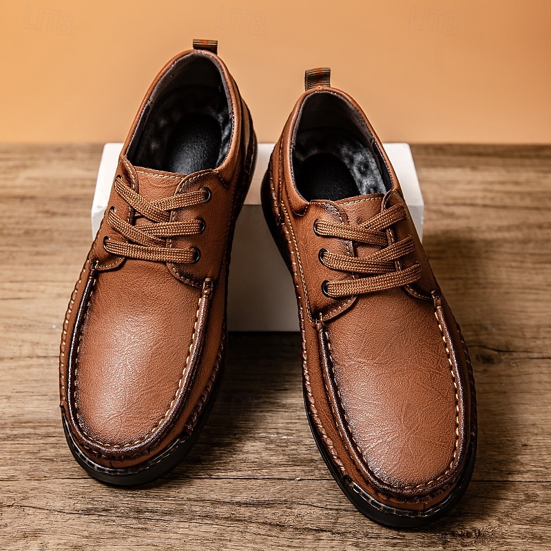 Men's Brown Lace-Up Sneakers with Soft Leather Construction and Casual Design, Versatile Shoes for Walking, Travel and Weekend Activities2