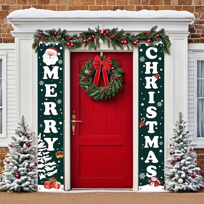 Christmas Porch Banner 2025 New Design, Holiday Door Hanging Decoration, Festive Door Couplets and Doorway Curtain3