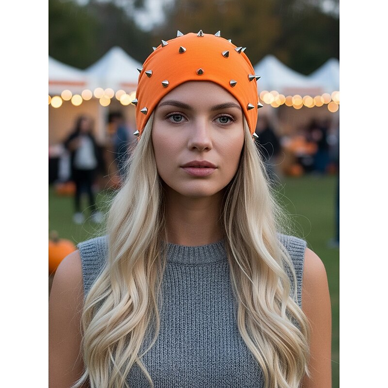 Unisex Halloween Spiked Beanie Hat – Punk Style Soft Cotton Skull Cap with Metal Studs for Men and Women Party, Cosplay and Streetwear2