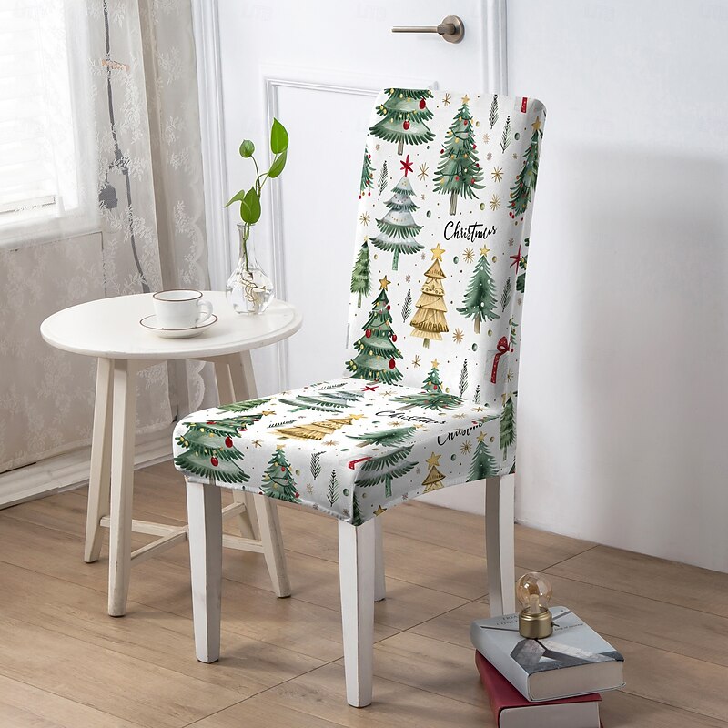 Christmas Chair Cover, Festive Holiday Seat Slipcover, Elastic Non-Slip Chair Protector for Dining Room, Home, or Party