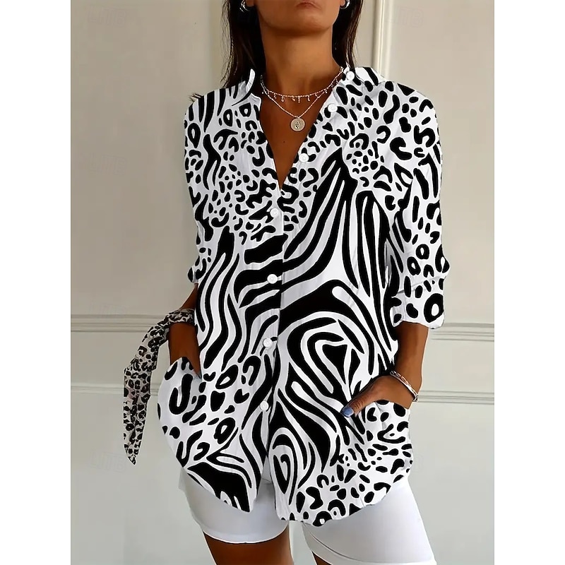 Women's Shirt Blouse Graphic Daily Stylish Retro Vintage 3/4 Length Sleeve Shirt Collar Regular Tops Daily Holiday Going out Buttons Black Blue Purple Spring Fall Winter Spring, Fall, Winter, Summer