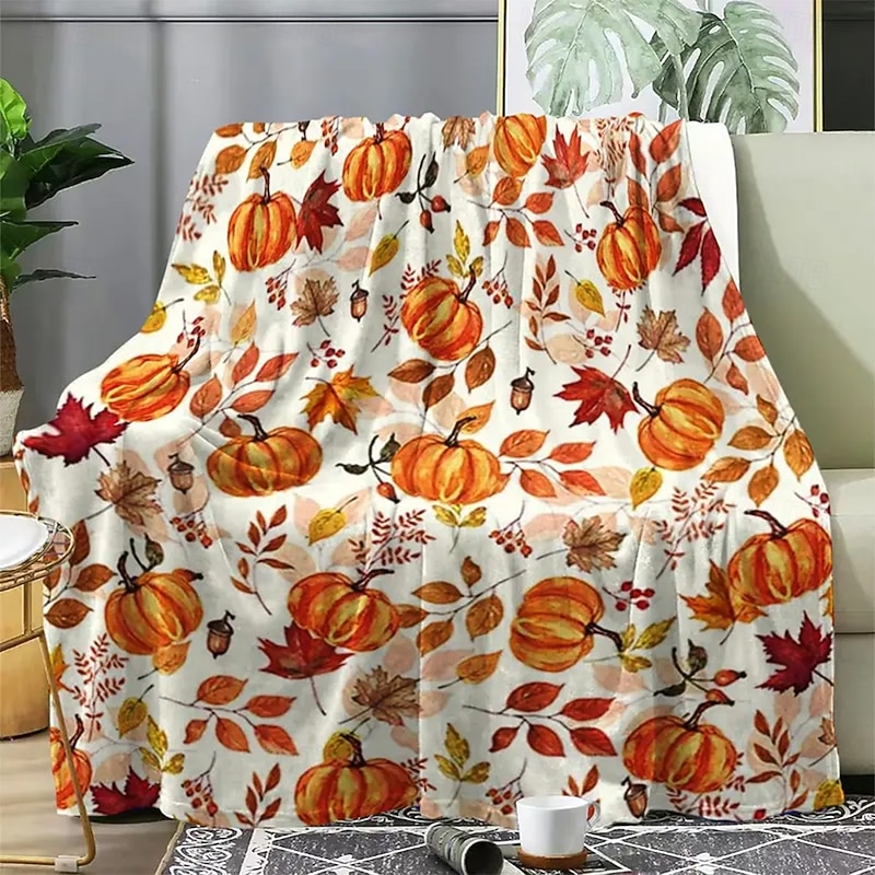 Halloween Fleece Throw Blanket for Couch Pumpkin Farm Rustic Cottagecore Party Sofa Bed Decorative Warm Blanket Home Decor