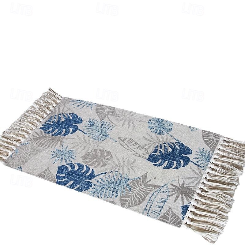 Woven Tassel Rug For Outdoor Picnic Camping Mat Portable Washable Plant Floral Pattern Floor Carpet Decorative Soft Durable Travel Blanket Home Garden Beach Accessories2