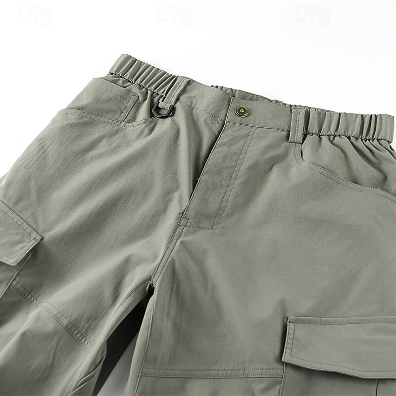 Men's Cargo Pants Trousers Tactical Pants Elastic Waist Buttons Multi Pocket Plain Wearable Outdoor Daily Camping & Hiking Fashion Classic Black Green4