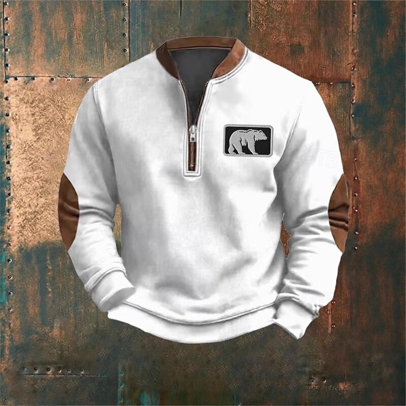 Men's Sweatshirt Pullover Hoodie Sweatshirt Pullover Quarter Zip Sweatshirt Hunting Sweatshirt Black White Red Blue Khaki Henley Plain Patchwork Sports & Outdoor Casual Daily Streetwear Cool2