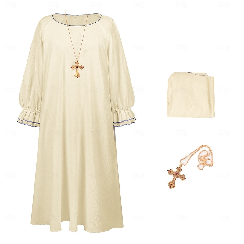 Retro Vintage Medieval Renaissance Robe Cross Pendant Nun Priest Fancy Dress Men's Women's Religious Halloween Carnival Performance LARP Ren Faire Adults Leotard / Onesie Necklace2