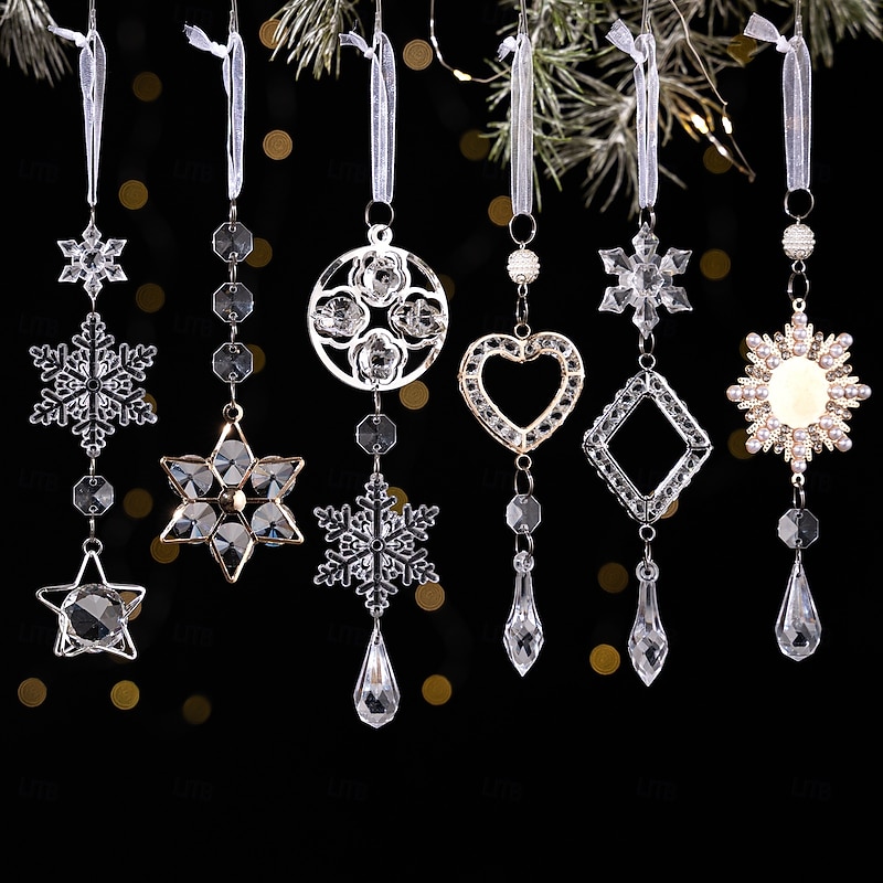 Christmas Crystal Hanging Ornaments Transparent Acrylic Austrian Snowflake, Icicle & Teardrop Decorations, Chandelier Pendants for Holiday Tree & Festive Lighting