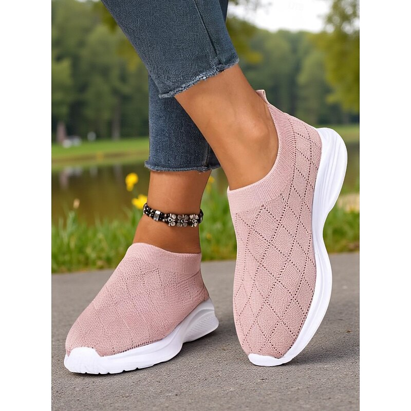 Women's Purple Flyknit Slip-On Sneakers – Lightweight Breathable Walking Shoes for Outdoor Sports, Travel and Gym Training2