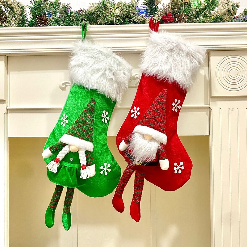 Christmas Long Legged Stocking Faceless Old Man Knit Stockings Red and Green Soft Fabric Decorative Stockings Ideal for Christmas And New Year Celebrations2
