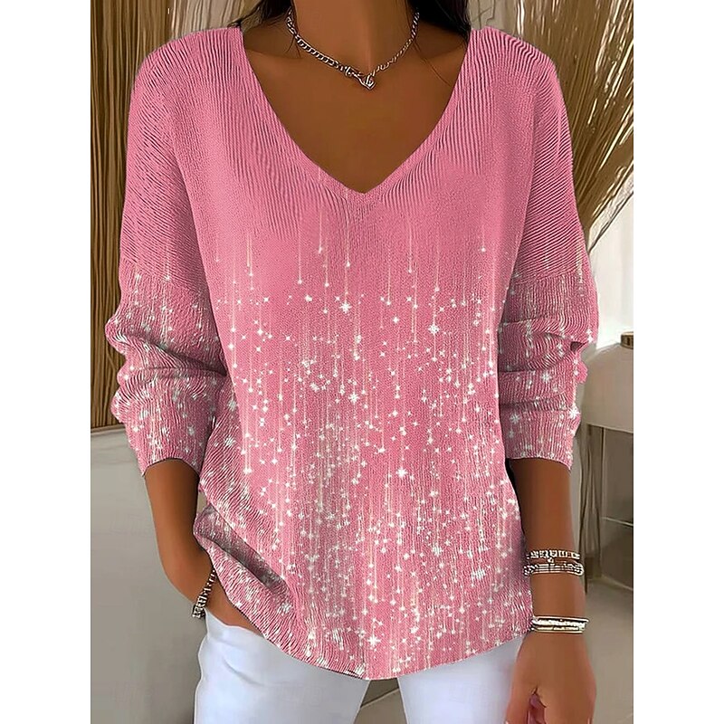 Women's T Shirt Ombre Graphic Elegant Fashion Casual Long Sleeve V Neck Regular Tops Daily Weekend Print Pink Spring Fall Winter