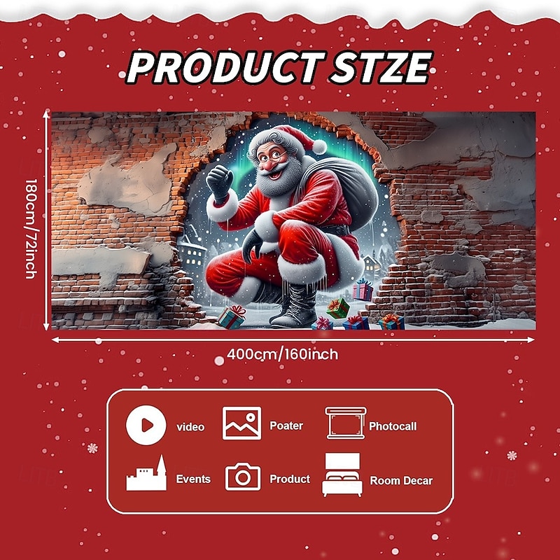 Christmas Garage Door Cover Winter Holiday Decoration Drapes with Santa Claus Delivering Gifts Print for Home Entryway Living Room Bedroom Indoor Outdoor Festive Seasonal Home Decor4