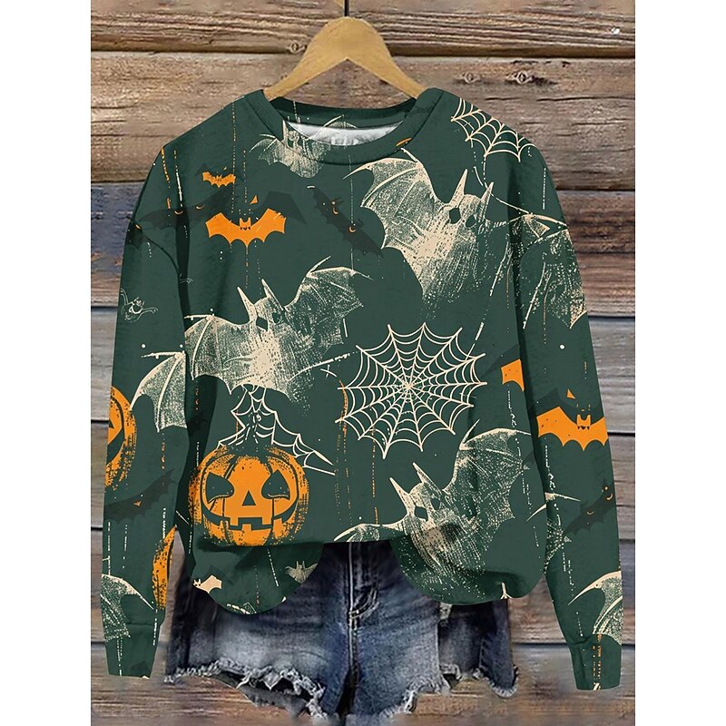 Halloween Women's Pullover Sweatshirt Graphic Pumpkin Fashion Casual Long Sleeve Crew Neck Regular Tops Street Dailywear Casual Print Black Orange Fall Winter4