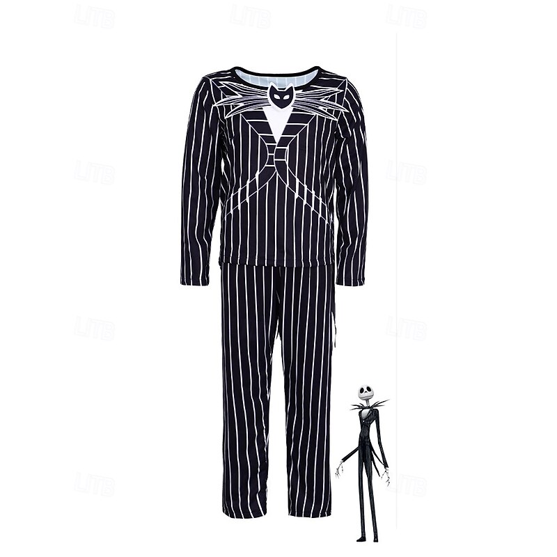 Jack Skellington Halloween Cosplay Costume Outfits Suits & Blazers The Nightmare Before Christmas Cosplay Kid's Halloween Carnival Masquerade Performance Easy Halloween Costumes Dress Up