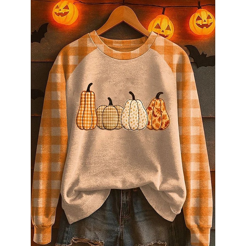 Halloween Women's Sweatshirts Graphic Pumpkin Fashion Casual Long Sleeve Crew Neck Regular Tops Street Dailywear Casual Print Yellow Orange Fall Winter2