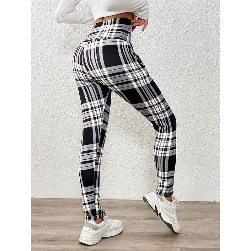 Women's Fleece Pants Chinos Fashion Streetwear Casual Full Length High Waist Plaid Pocket Printing Comfy Soft Comfortable Micro-elastic Outdoor Street Black Red Summer Spring Fall Regular Fit2