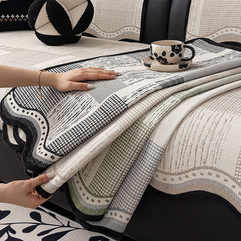 All-Season Luxury Linen-Cotton Sofa Cushion Cover, Irregular Shape Non-Slip Couch Protector, Elegant Sofa Throw with Backrest Cover, Pet-Friendly2