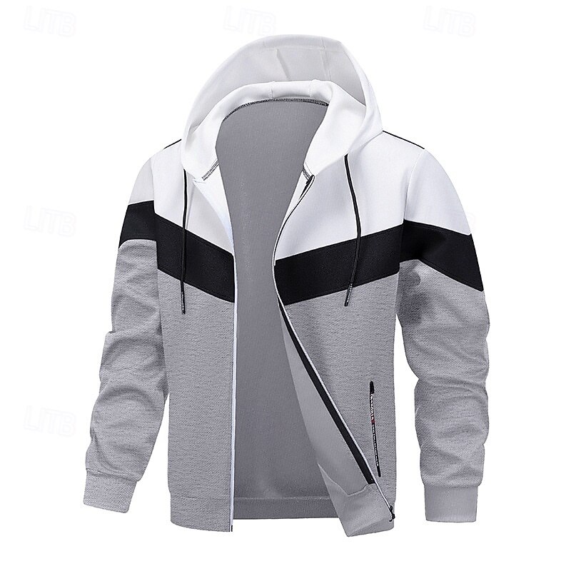 Men's Hoodie Full Zip Hoodie Wine Red Black Navy Blue Khaki Light Grey Hooded Plain Patchwork Color Block Sports & Outdoor Casual Daily Streetwear Cool Sportswear Fall Spring &  Fall Clothing Apparel