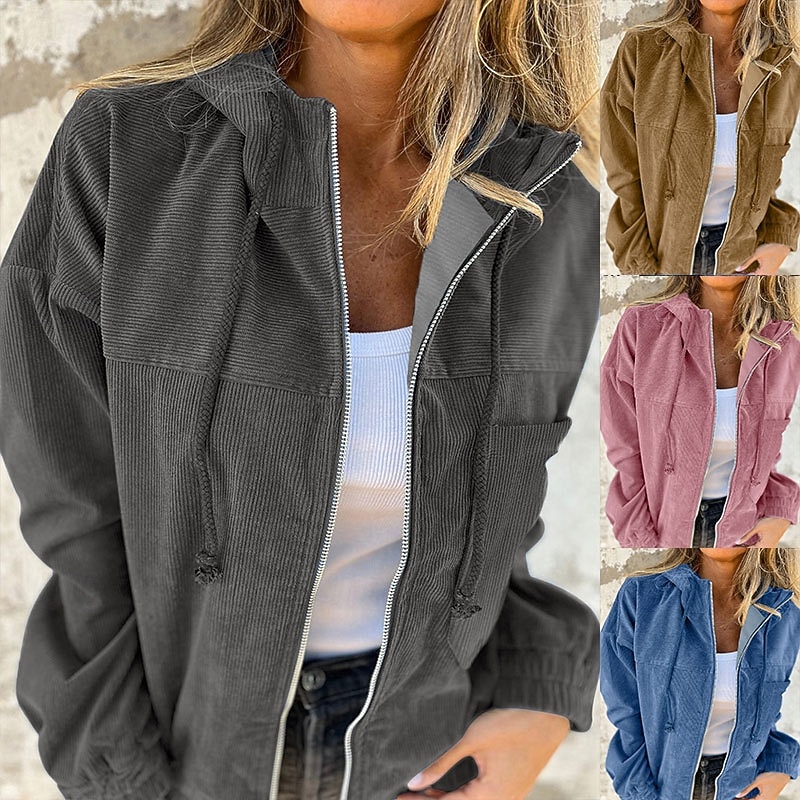 Women's Sherpa Jacket Comfortable Breathable Pocket Elegant Casual Plain Vacation Street Casual Daily Wear Zipper Regular Hooded Regular Fit Long Sleeve Outerwear Pink Blue Khaki Spring Fall