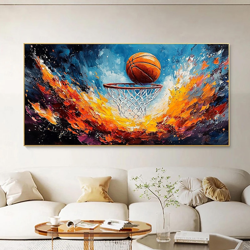 Handmade Original Basketball Oil Painting On Canvas, Abstract Basketball Sports Painting, Gift for Basketball Lovers, Living Room Wall Decor3
