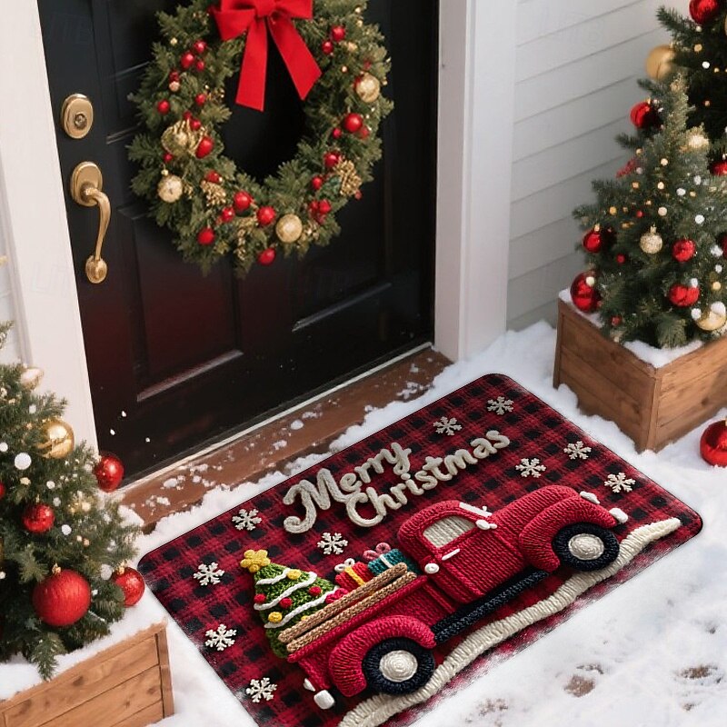 Christmas Doormat Santa Claus Knitted Rug For Entryway Floor Stain Resistant Dustproof Non Slip Durable Easy Care Indoor Welcome Carpet Holiday Decorative Home Accent Rug2