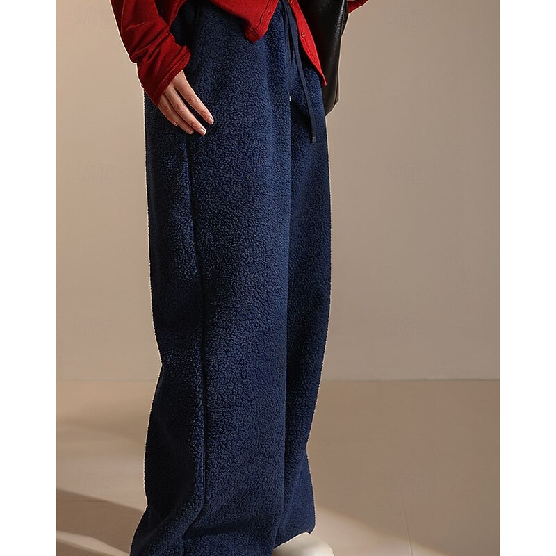 Women's Culottes Wide Leg Fleece Pants Chinos Vacation Streetwear Basic Full Length Medium Waist Plain Drawstring Pocket Elastic Waist Thermal Warm Comfortable Micro-elastic Outdoor Vacation Street4