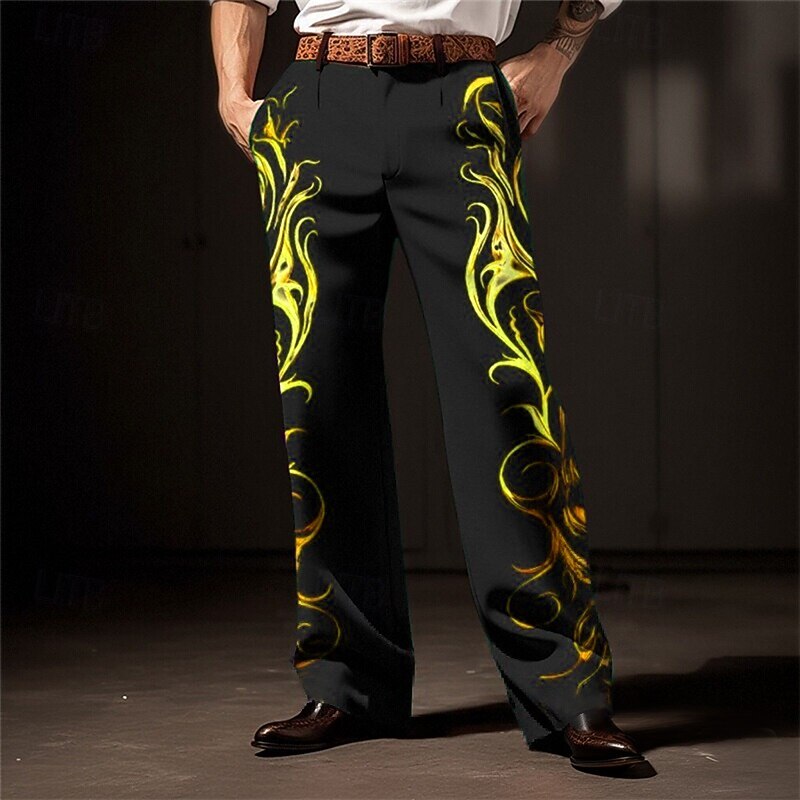 Flame Business Casual Men's 3D Print Dress Pants Pants Trousers Outdoor Street Wear to work Polyester Yellow Red Blue S M L High Elasticity Pants4