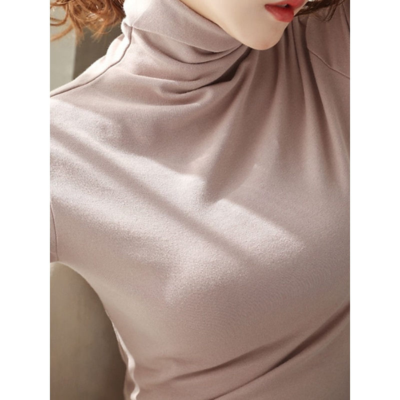 Women's Blouse Solid Color Elegant Stylish Basic Long Sleeve Turtleneck Regular Tops Daily Black White Pink Red Brown Spring Fall Winter