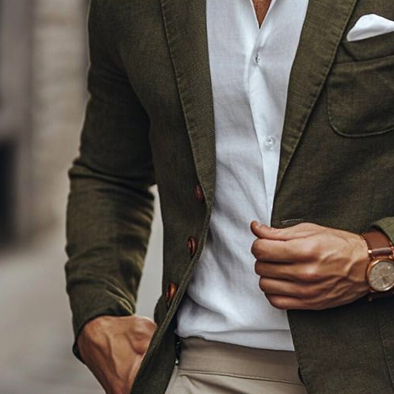Men Lightweight Jacket Casual Casual Spring Fall & Winter Cotton Solid Color Single Breasted One-button Blazer Black khaki Army Green4