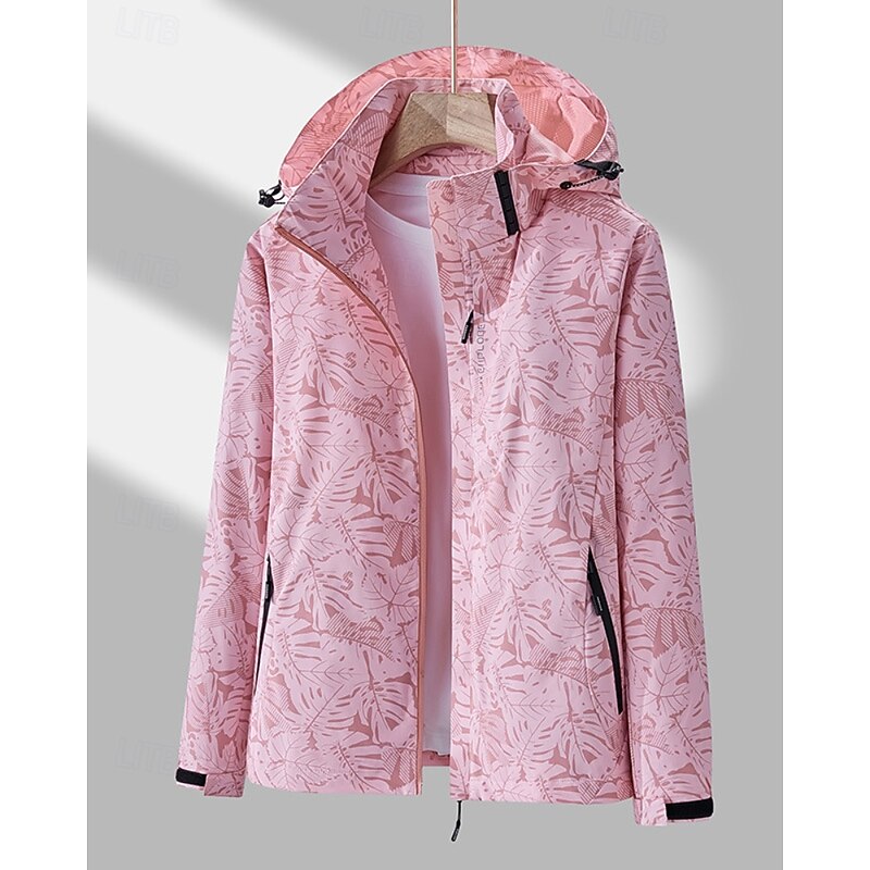 Women's Winter Coat Casual Jacket Hoodie Jacket Warm Comfortable Zipper Pocket Casual Floral Outdoor Vacation Holiday Daily Wear Regular Hooded Regular Fit Long Sleeve Outerwear Black White Pink4