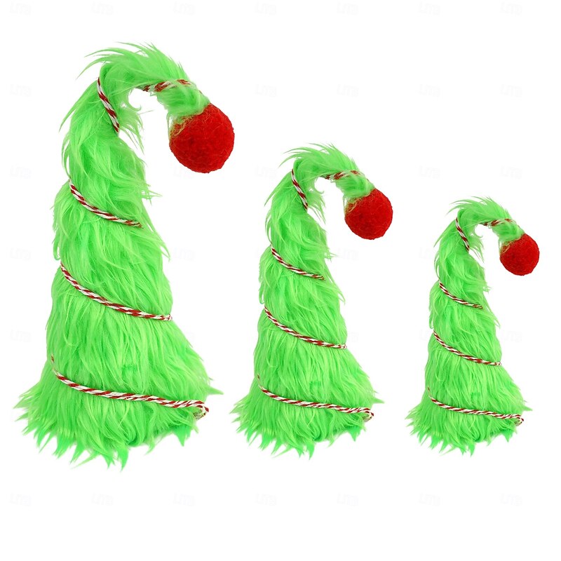 3 Pcs Lime Green Furry Christmas Decorations Mini Fuzzy Elf Xmas Tree Tabletop Decor Soft Faux Fur Table Centerpieces Gifts for Holiday Ornaments Party Supplies3