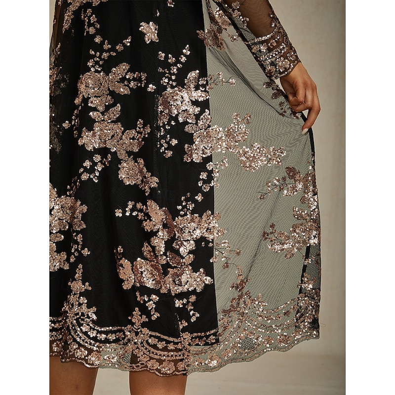 Women's Lace Tops Floral Elegant Stylish Long Sleeve Crew Neck Long Tops Evening Party Semi Formal Beach Wedding Sequins Black Spring Fall Winter2