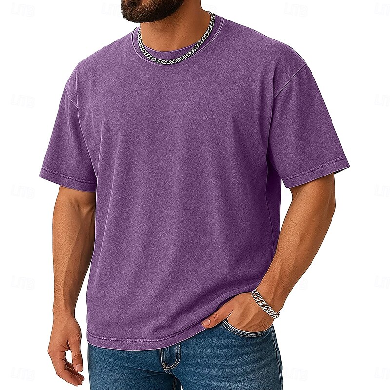 Men's T Shirt Short Sleeve Crew Neck Summer Spring All Seasons Solid Color Elegant Vintage Neutral Crewneck Plain School Training Outdoor Black Pink Royal Blue Top Tee for Men2