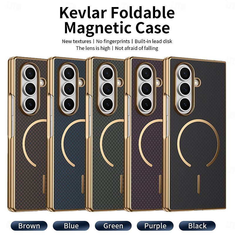 Phone Case For Samsung Galaxy Z Fold 7 Z Fold 6 Z Fold 5 Z Fold 4 Z Fold 3 Back Cover with Screen Protector Magnetic Support Wireless Charging Retro Plating PC PU Leather