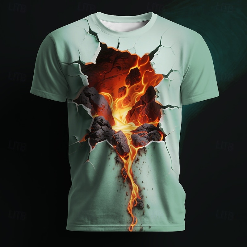 Halloween Men's Optical Illusion 3D T Shirt Short Sleeve T shirt 3D Print Crew Neck Shirt Exaggerated Designer Horror Party Street Holiday Blue Green Gray Summer Spring All Seasons Clothing Apparel S