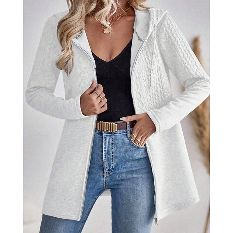 Women's Zip Up Hoodies Plain Casual Long Sleeve Hooded Regular Tops Street Going out Zipper Black White Gray Spring Fall Winter3