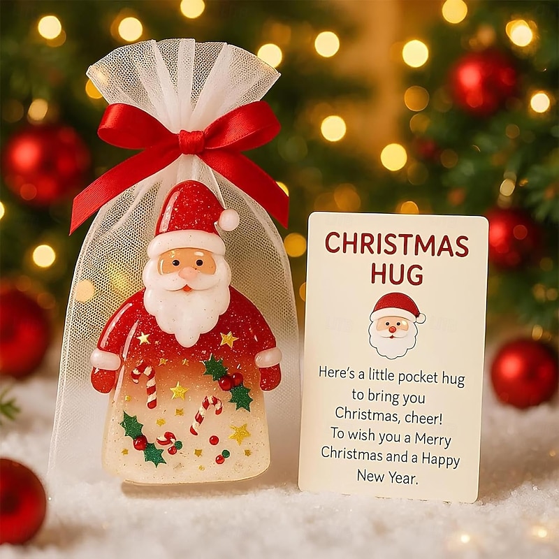 Little Pocket Christmas Hug, Santa Claus Pocket Hugs With Encouragement Card, Emotional Support Hug Cards Christmas Ornaments, Cute Charm Keepsake Gift For Kids Adults Family Friends Students2