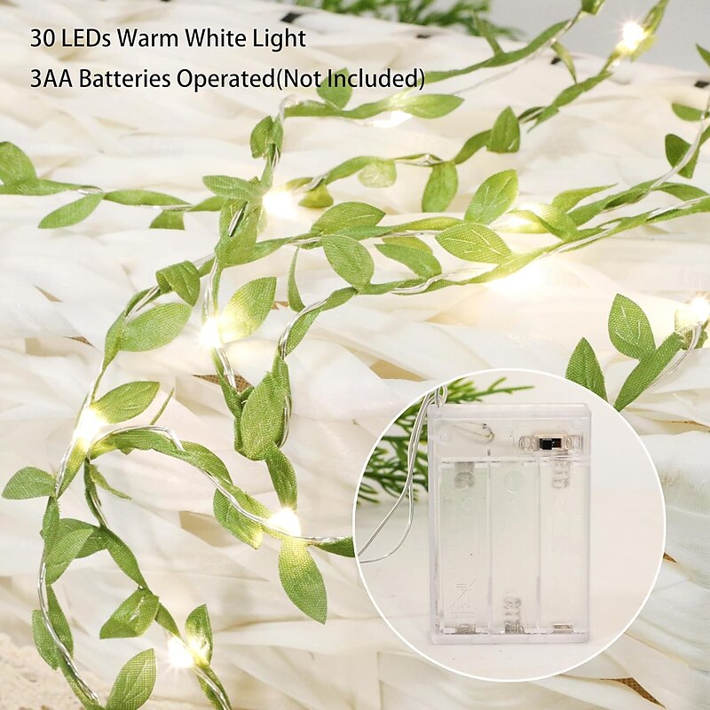 Elegant Wedding Party Reception Garland String Lights - 2pcs 10M 100LED Artificial Plant Lights, Green Leaves for Outdoor Decoration (Batteries Not Included)3