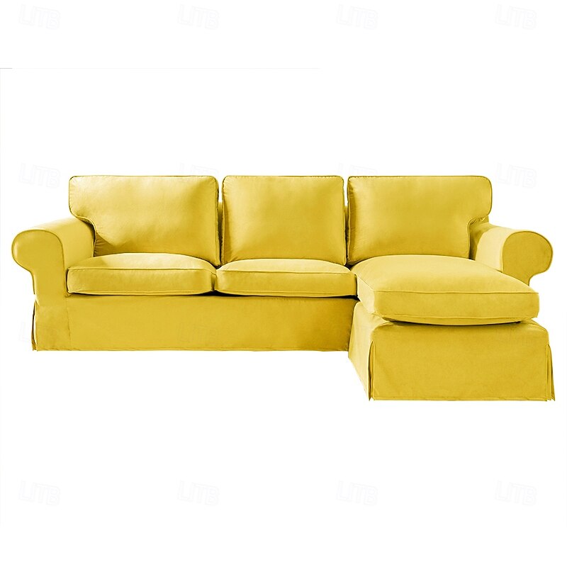EKTORP 3-Seater Sofa with Chaise Longue Cover, Solid Color Quilted Velvet Slipcover, Durable Non-Slip Protector for Living Room