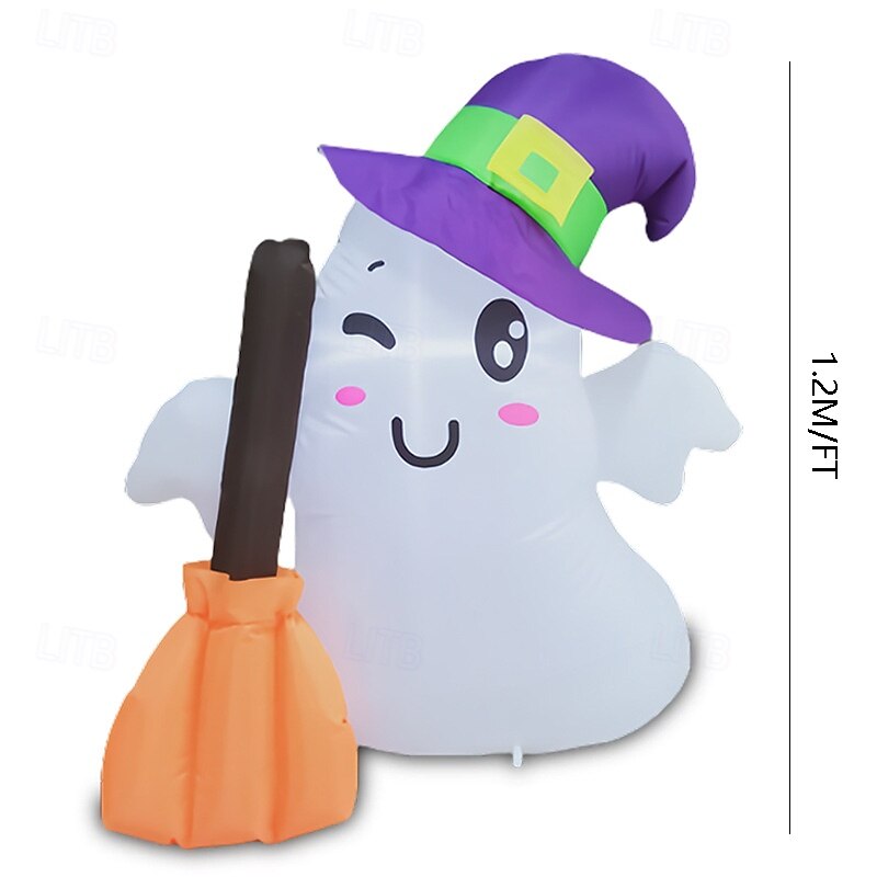 1 Pc 1.2M/4FT Halloween Magic Hat Ghost Broom LED Inflatable Air Model Indoor and Outdoor Courtyard Garden Party Atmosphere Decorative Light EU/US/UK/AU Plug2