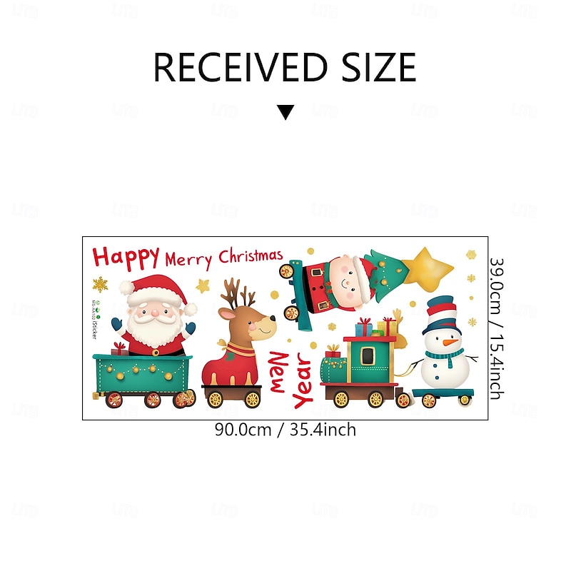 Christmas Sticker Wall Decals Cartoon Santa Claus Reindeer Snowman Train Removable Vinyl Mural Holiday Party Bedroom Bedside Background Wall Decoration For Christmas Festival Home4