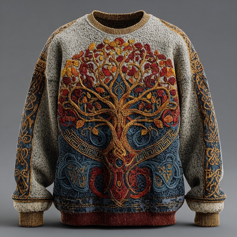 Men's Tree Of Life Pullover Sweater Jumper Knitwear Crewneck Retro Vintage Casual Vacation Street Daily 3D Print Knitting Keep Warm Long Sleeve Fall Winter Blue 1 Blue2