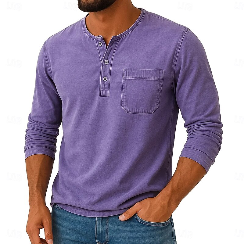 Men's Henley Shirt T shirt Tee Long Sleeve Plain Vintage Retro Vintage Casual Printed Graphic Henley Casual Spring Fall All Seasons Purple Dark Gray Henley T-Shirt4