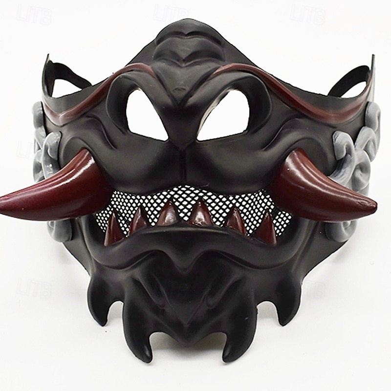 Samurai Demon Halloween Mask Japanese Oni Mask Horror Scary Horror Scary Costume Half Face Adults' Unisex Halloween Carnival Performance Party Easy Halloween Costumes Dress Up