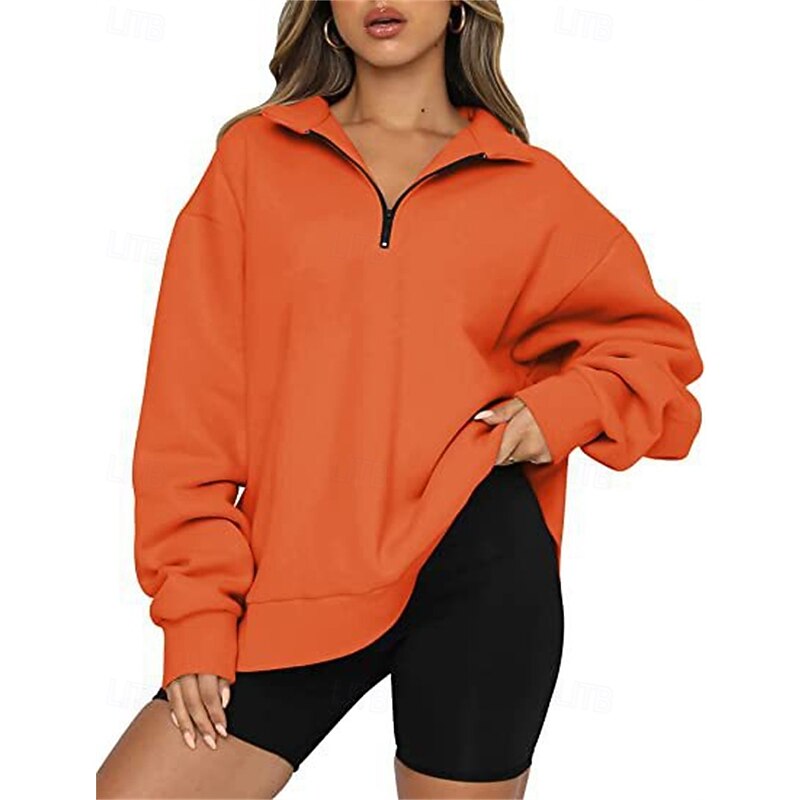 Women's Pullover Sweatshirts Zip Up Sweatshirts Plain Sports Fashion Casual Long Sleeve High Neck Regular Tops Street Dailywear Going out Half Zipper Quarter Zipper Zipper Orange Fall Winter