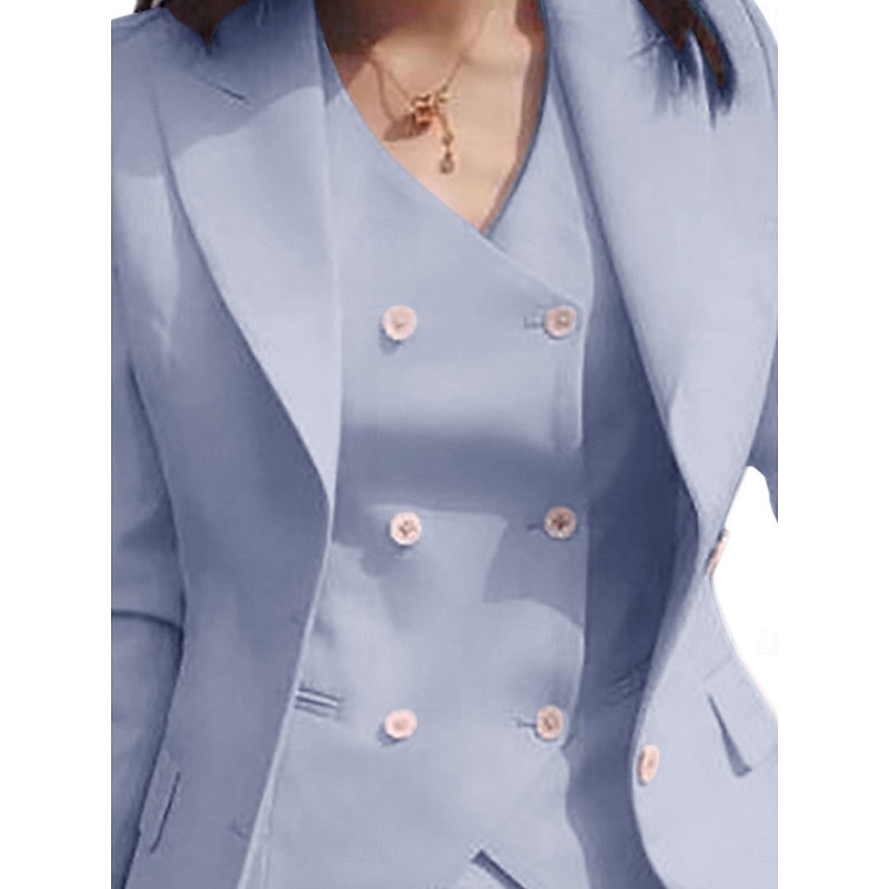 Women's 3 Pieces Suits Formal Wedding Guest Formal Evening Elegant Simple 3/4 Sleeve Pleated Ankle Length Peak Lapel Single Breasted3